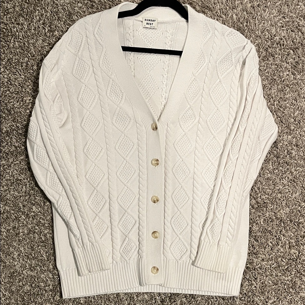 Aritzia Sunday Best White Diamond Knit Cardigan